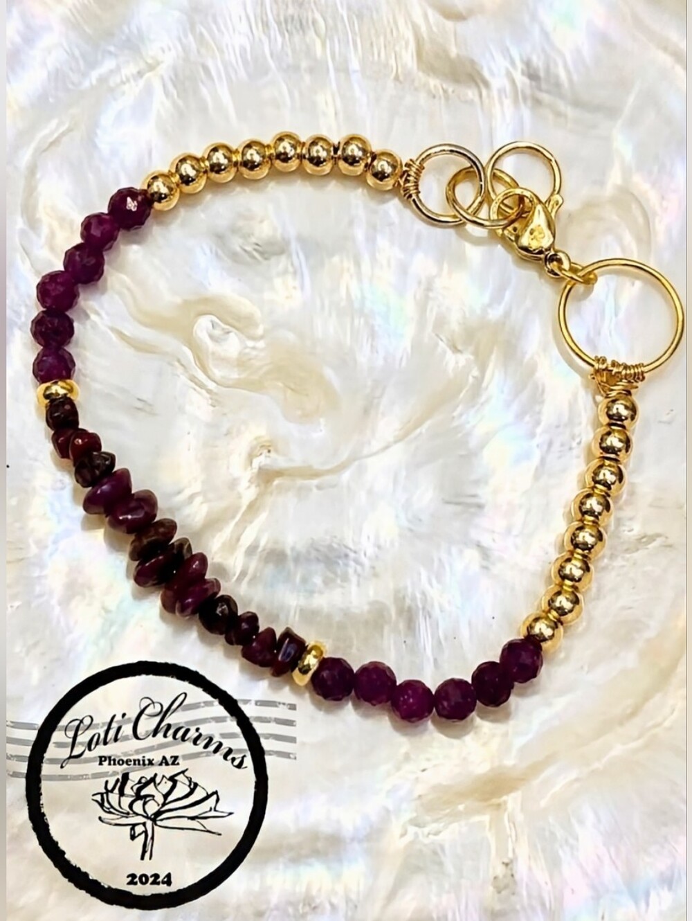 Genuine Red Ruby Bracelet With Beads & Chips An Artisan Handmade Design